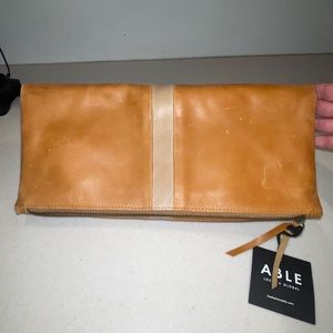ABLE fold over clutch leather NWT